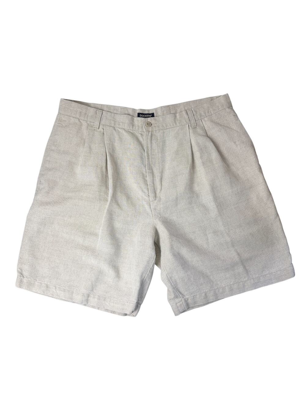Vintage Dockers Men's Linen Cotton Pleated Shorts W38 Khaki Golf Preppy Classic